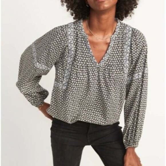 Old Navy Womens Oversize Floral Printed Poet Swing Long-Sleeve Split Neck M Tall - Picture 1 of 13